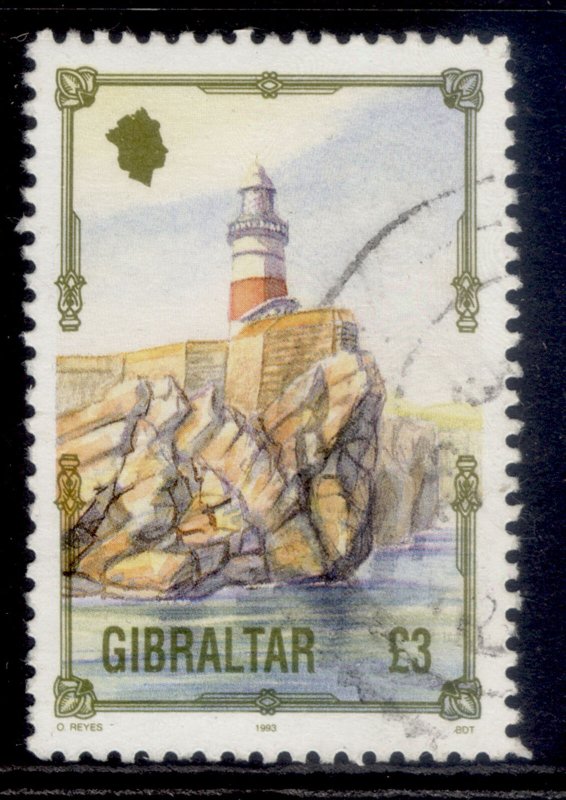 GIBRALTAR QEII SG707, 1993 £3 lighthouse europa, FINE USED. Cat £11. 