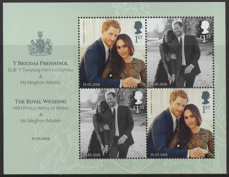 GB, (MS130) 2018 SGMS4092a Mini Sheet (No B/Code), ROYAL WEDDING, Mint (NH)