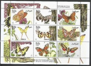 SOMALIA -1999 - Butterflies - Perf 9v Sheet - Mint Never Hinged