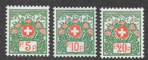 Switzerland Scott S10a-S12a MNHOG - 1927 Franchise Stamps w/o Control Marks