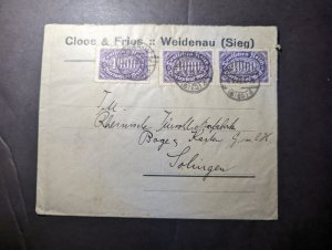1923 Germany Weimar Republic Inflation Cover Weidenau Sieg to Solingen