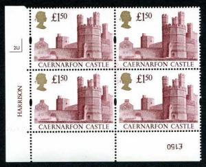 SG1612 1992 One Pound 50p Harrison (re-etched) 2U Plate Block of Four U/M RARE