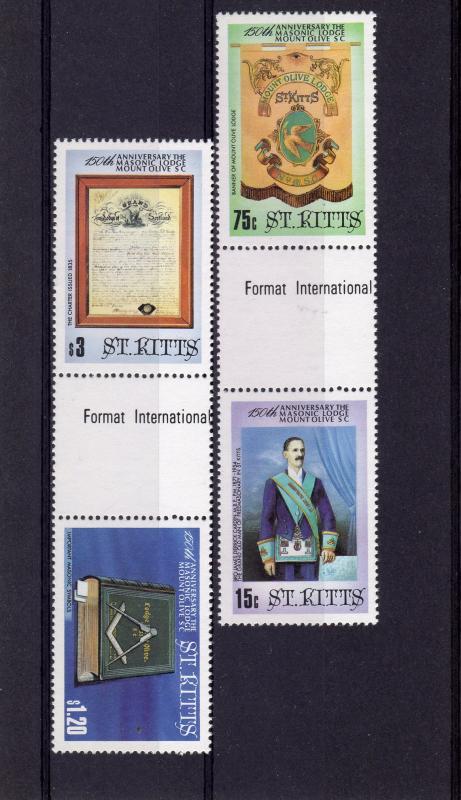 St.Kitts 1985 Sc#169/172 MASONIC LODGE  inter-paneau se-tenant gutter-pairs MNH