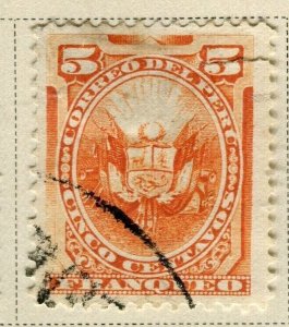 PERU; 1886 early classic Optd. issue used 5c. value