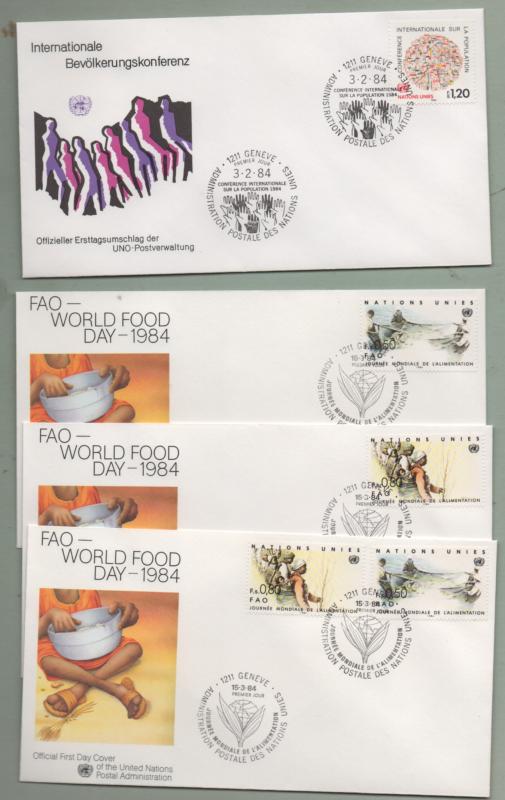 UN Geneva Scott# 121-127  1984 FDC  (10 First Day Covers)