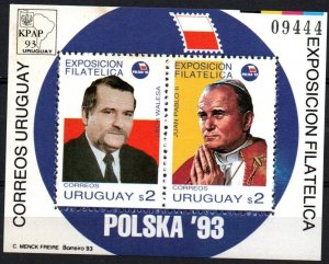 1993 Uruguay Polska '93 intl philatelic exhibition tiny spots #1445 ** MNH