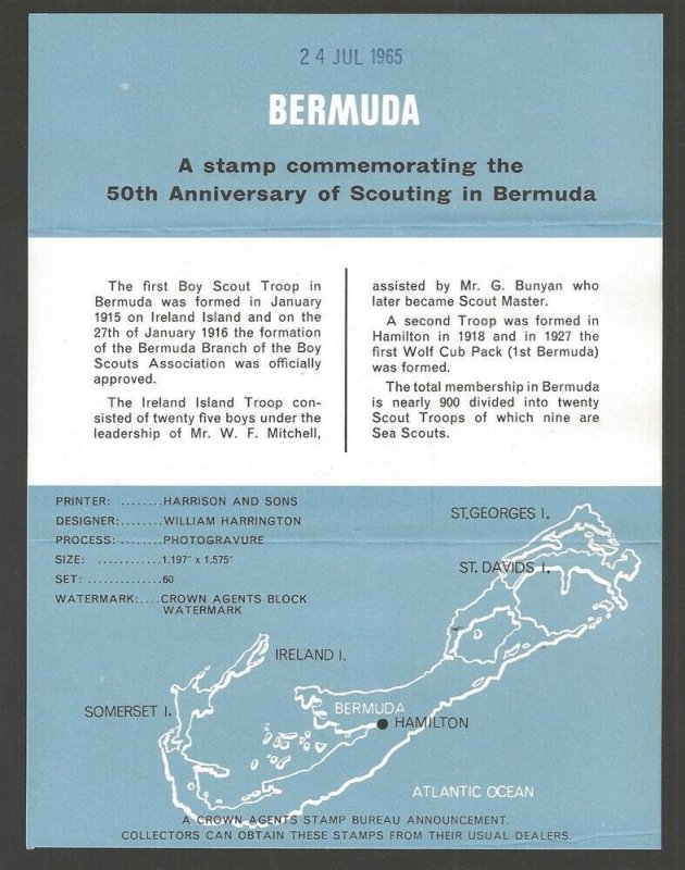 1965 Bermuda Boy Scouting 50th anniversary stamp announcement flyer