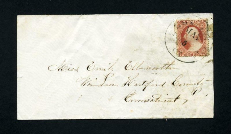 # 26 on cover from Ellington, CT to WIndsor, CT - 5-5-1850's