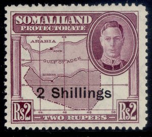 SOMALILAND PROTECTORATE GVI SG133, 2s on 2r purple, M MINT.