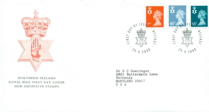 GREAT BRITAIN N. IRELAND SG-25.4.00, SCOTT #'s 88,93, & 99 FDC, GREAT PRICE!