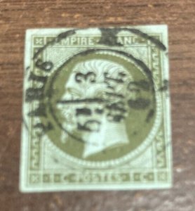 KAPPYSTAMPS  FRANCE #12 1860 1c NAPOLEON III USED VF SOCK ON NOSE CANCEL  H144