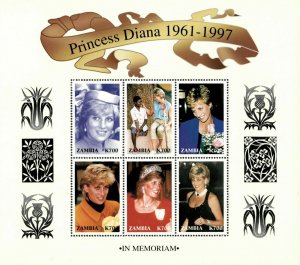 Zambia 1997 - Princess Diana Memorial #2 - Sheet of 6 - Scott 707 - MNH
