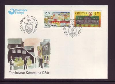 Faroe Islands Sc222-3 1991 Torshaven 125 years stamps FDC