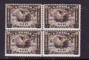 Canada-Sc#C4-Unused 6c on 5c olive brown Air Mail block of 4-og-NH-1932-Cdn582-