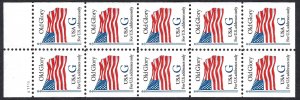 United States 2885a G (32¢) Old Glory (1994). Booklet pane of 10. Red G. MNH