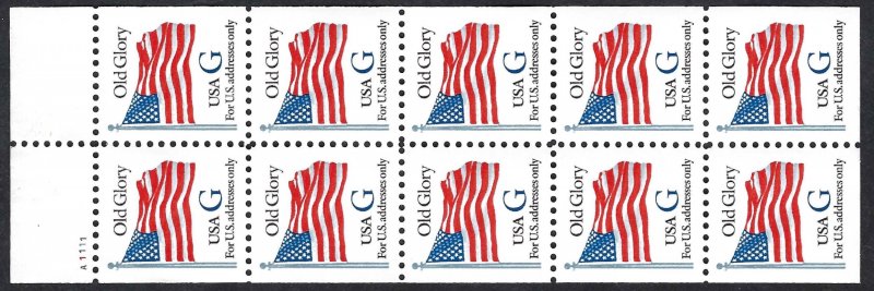 United States 2885a G (32¢) Old Glory (1994). Booklet pane of 10. Red G. MNH