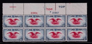 1938 Airmail 6c Sc C23 eagle and shield MHRs plate strip Type 2 EI marking (TA