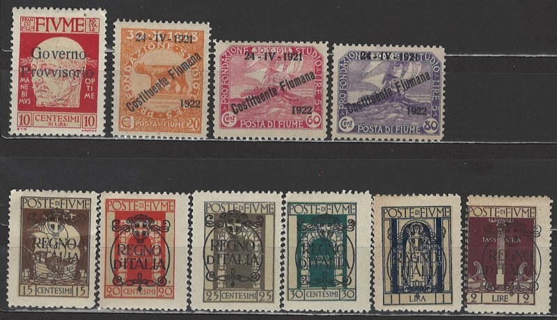 COLLECTION LOT 6065 FIUME 10 MNH/MH/UNG STAMPS 1921+  CV+$25