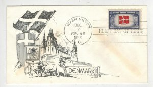 1943 WW2 Patriotic FDC 918 OVERRUN COUNTRIES 918 ALBANIA DRAWING BY DAY LOWRY