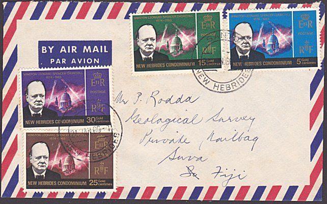 NEW HEBRIDES 1966 Churchill set on cover to Fiji............................6979