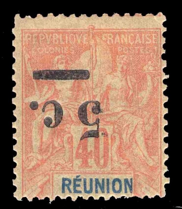 MOMEN: FRENCH COLONIES REUNION SC #56a 1901 INVERTED SURCH MINT OG H LOT #66159