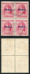 Samoa SG144 1d Block of Four (couple of brown marks on Back) Cat 96++ pounds