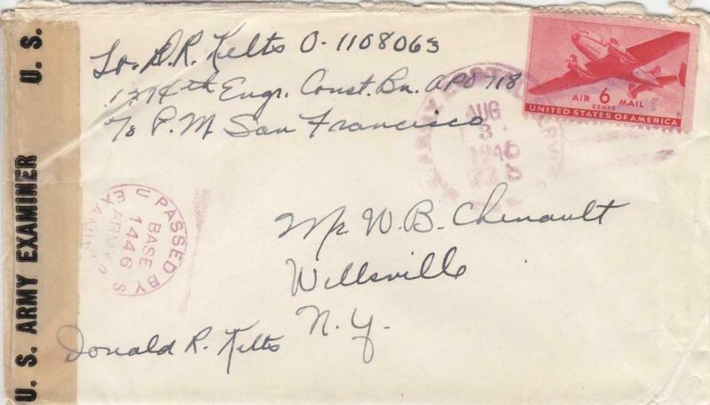 1945, APO 718, 1314th Eng. Const. Batt., Western Samoa, See Remark (M3276)