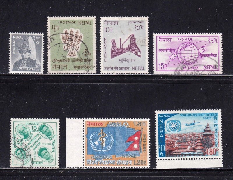 Nepal stamps, unchecked batch of 7 issues, mint & used