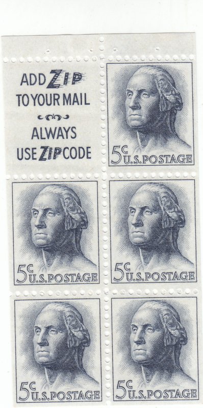 Scott# 1213c - 5c blue gray - perf 11x10.5 -  booklet pane of 5 + label -