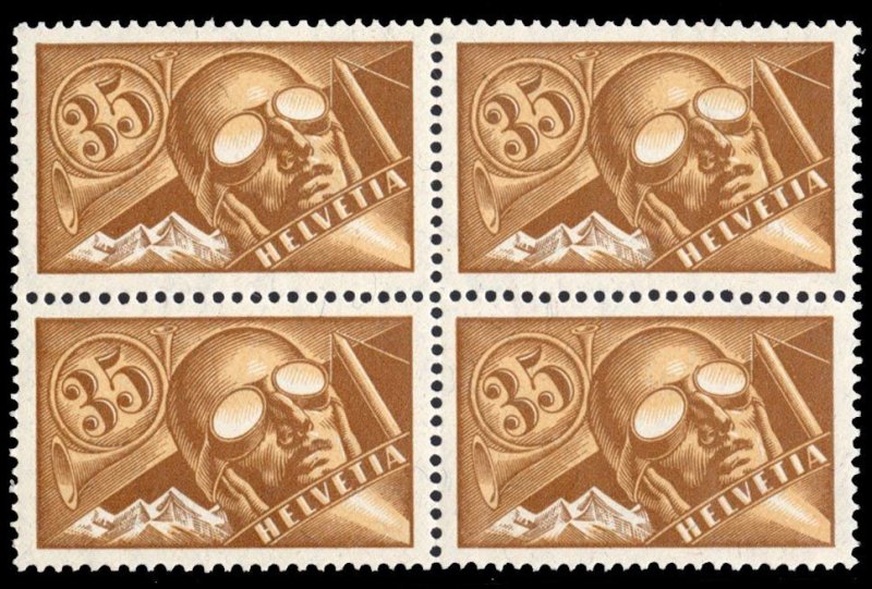 Switzerland C6, cat. $39+ (for hinged) 1923 35c Airpost, block of four, n.h.