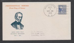 US Planty 816-71 FDC. 1938 11c James Polk Presidential, Espenshade cachet, VF