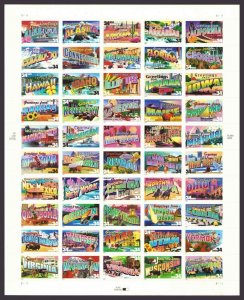 3561 - 3610 Greetings From America Sheet of 50 34¢ Stamps 2002 MNH VF