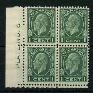 ?#195 One Cent Medallion LL plate block #6, 2 stamps MH, F-VF Canada mint