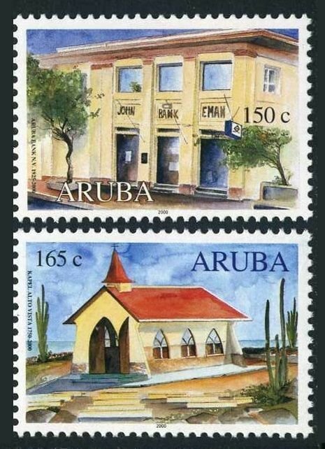 Aruba 195-196,MNH. Aruba Bank N.V.75th Ann.Alto Vista Church,250th Ann.2000.