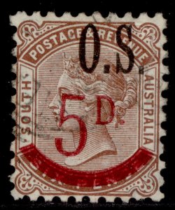 AUSTRALIA - South Australia QV SG O72, 5d on 6d deep brown, USED. Cat £20.