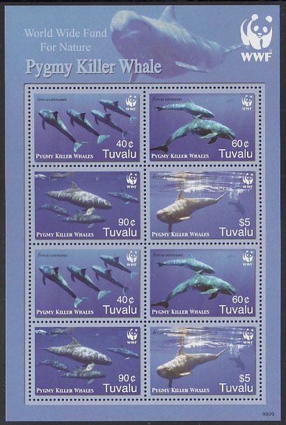 Tuvalu 2006 MNH Sc #1022e Miniature sheet of 2 blocks of 4 Pygmy Killer Whale...