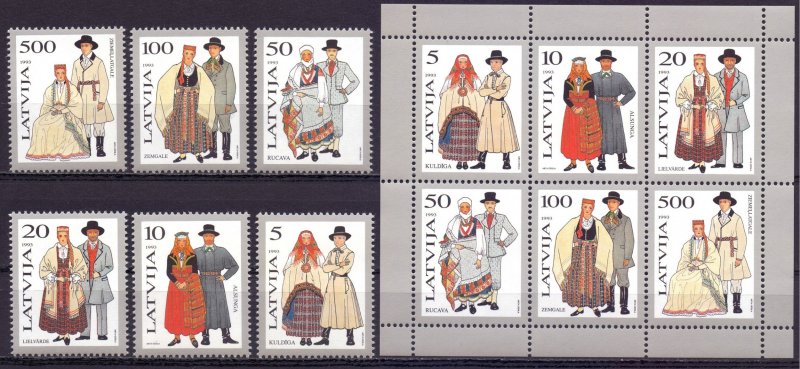 Latvia. 1993. 351-56, bl3. folk costumes. MNH.