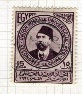 EGYPT; 1934 early UPU Cairo Congress issue fine used 15m. value