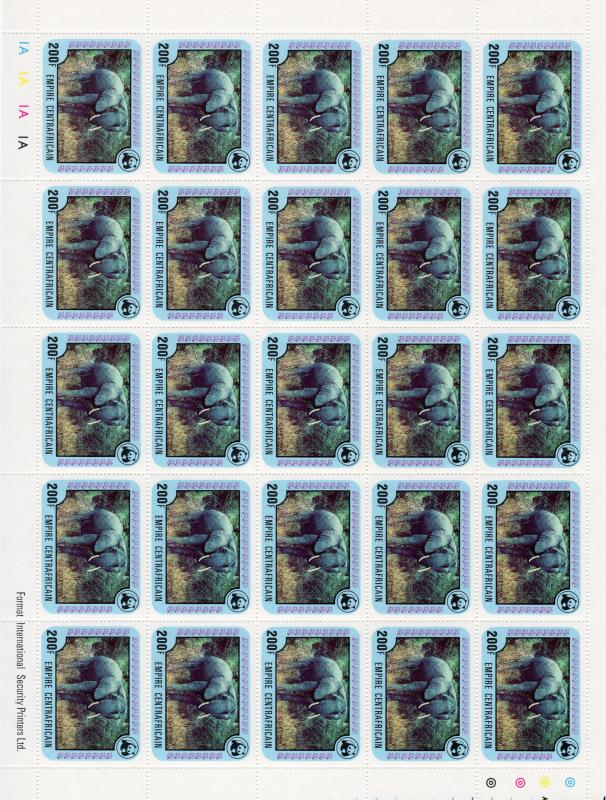 Central African Republic 1978 Sc#323/328 WWF Wildlife Mini-Sheetlet(25) Unfolded