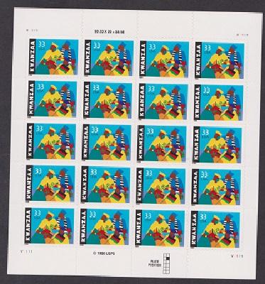 3368 Kwanzaa MNH sheet of 20 at face value