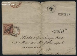 Netherlands 1859, Letter with 10c stamp with cancellations Rhenen, Wageningen-C