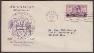 1936 Arkansas Centennial 100 yrs Sc 782-44 H. Grimsland cachet