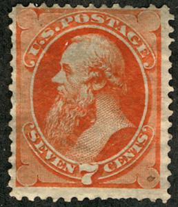 US # 160 SCV $1,000. 7c Stanton, VF mint hinged, well centered for this issue...