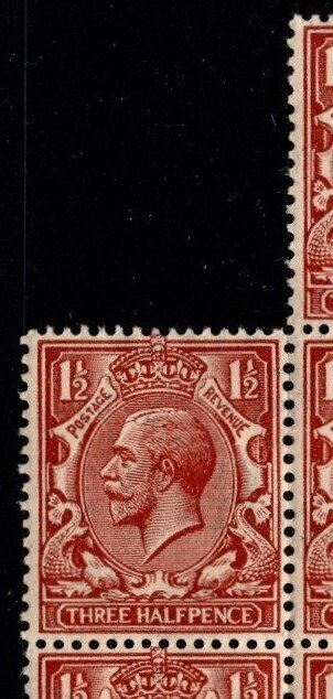 1912 Great Britain Scott #- # 161 King George V Three Half Pence Block 11 MNH,MH