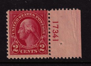 1923 Washington 2c carmine Sc 554 MNH right plate number single CV $15 (R02