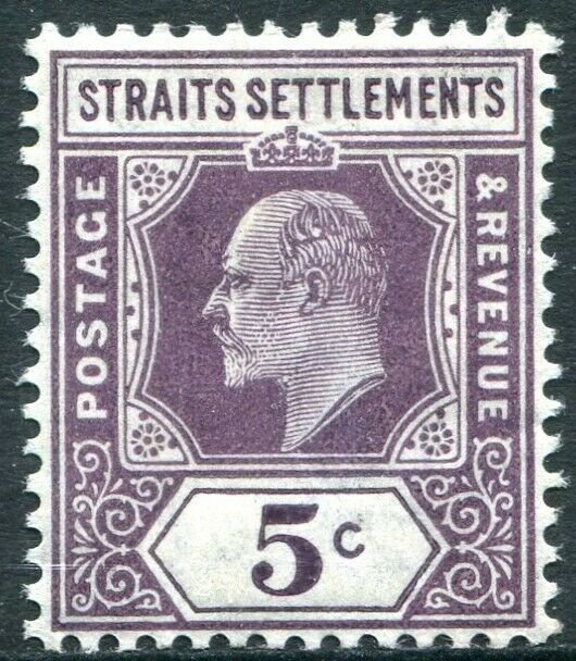 STRAITS SETTLEMENTS-1904-10 5c Dull Purple Chalk Surfaced Paper Sg 130a M/MINT