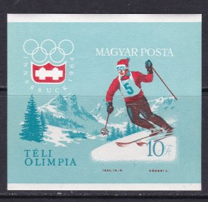 Hungary Scott 1555 (Variety),  1964 Olympic Ski SS Imperf, VF MNH.  Scott $30
