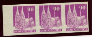 GERMANY BIZONE SCOTT 657  MICHEL 96 MNH  IMPERF STRIP OF 3