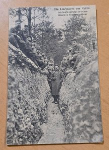WWI German Infantry Soldiers in Trench Reims France Feldpost Real Photo Postcard