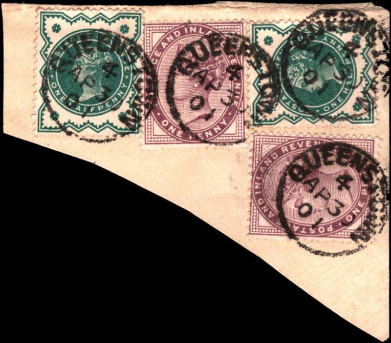 Great Britain #78, 89, Queenstown Ireland?, 1901, Used on Piece